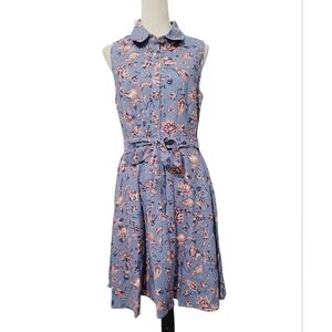 NEW Chadwicks Size 12 Blue Floral Paisley Linen Blend Sleeveless Shirt Dress